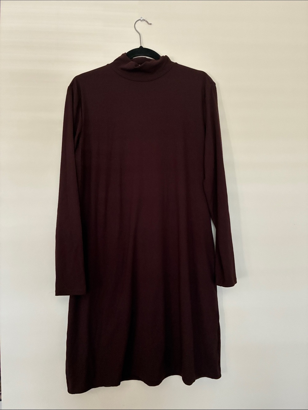 H&M Long Sleeve Mock Neck Dress in Burgundy